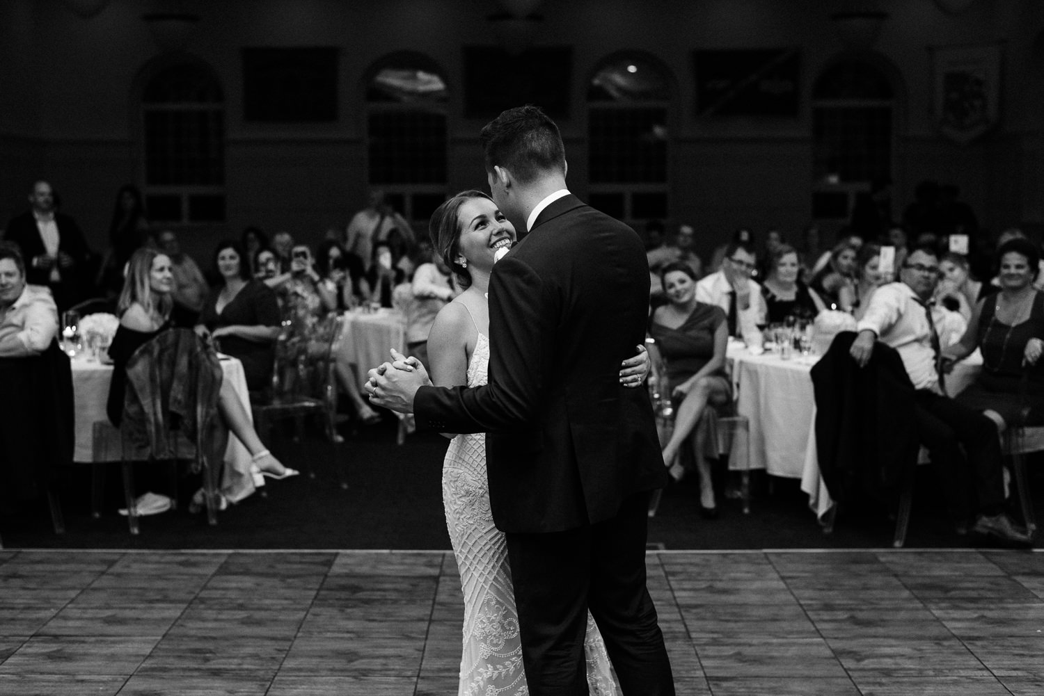 bride and groom dance during wedding reception at acadia university