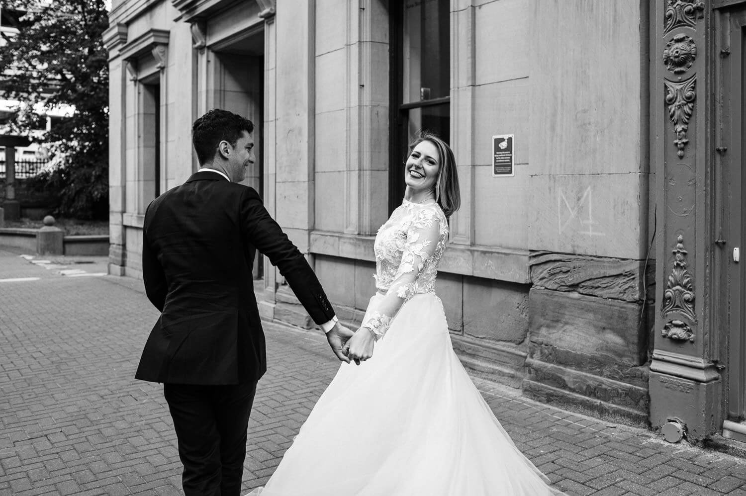 bride and groom in downtown halifax