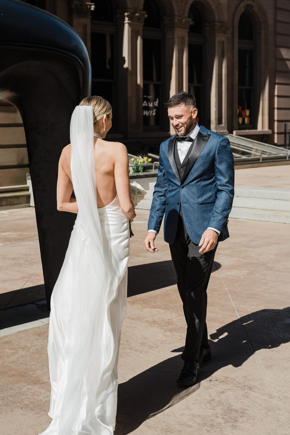 First look with bride and groom in downtown Halifax