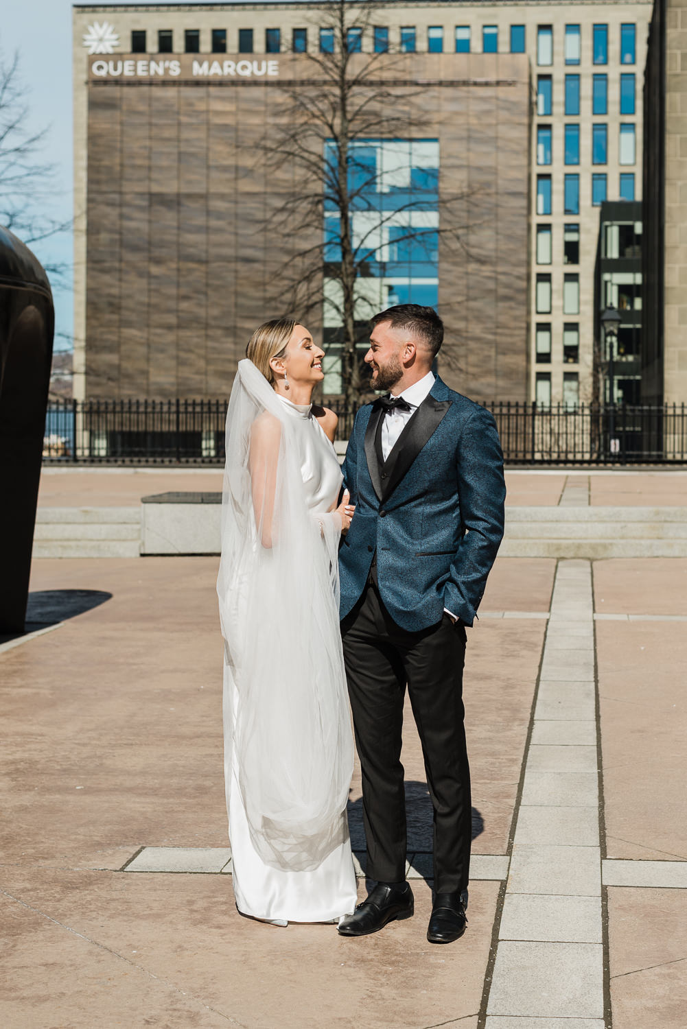 First look with bride and groom in downtown Halifax