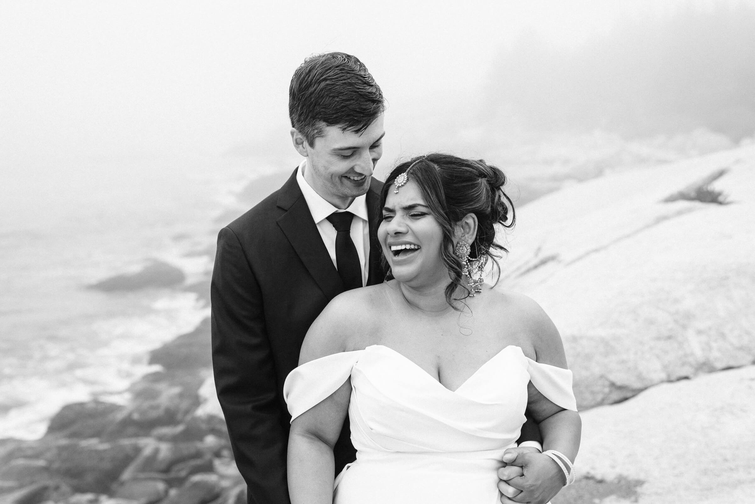 Bride and groom portraits at Herring Cove