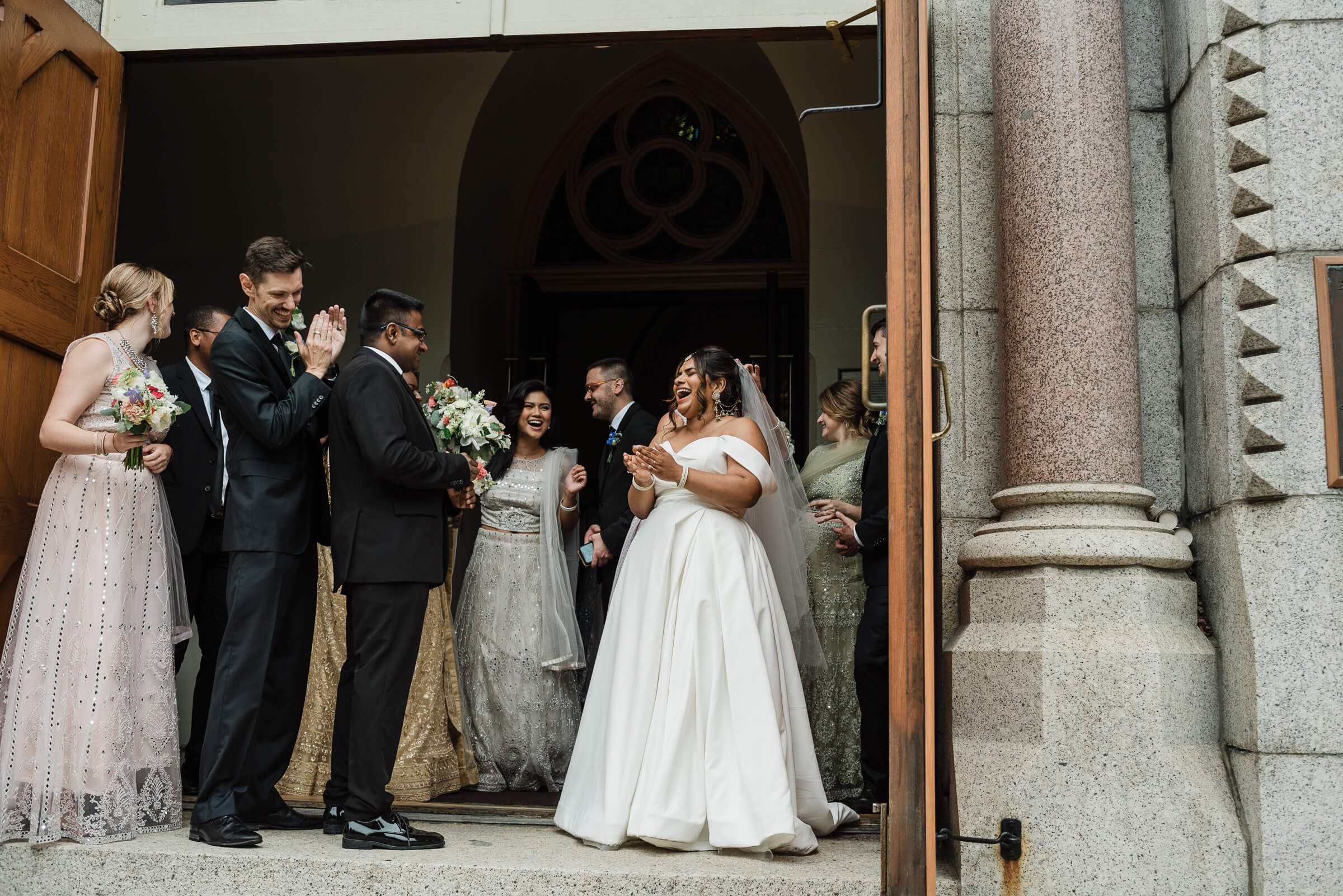 Wedding guest celebrate at Saint Mary's Cathedral Basilica in Halifax