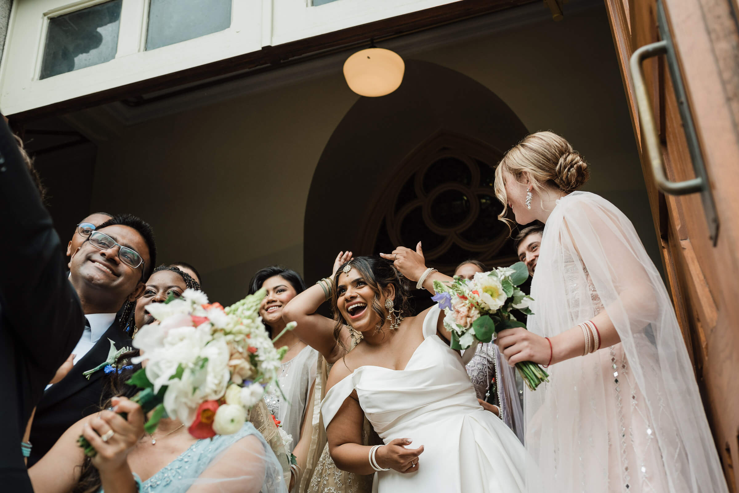 Wedding guest celebrate at Saint Mary's Cathedral Basilica in Halifax