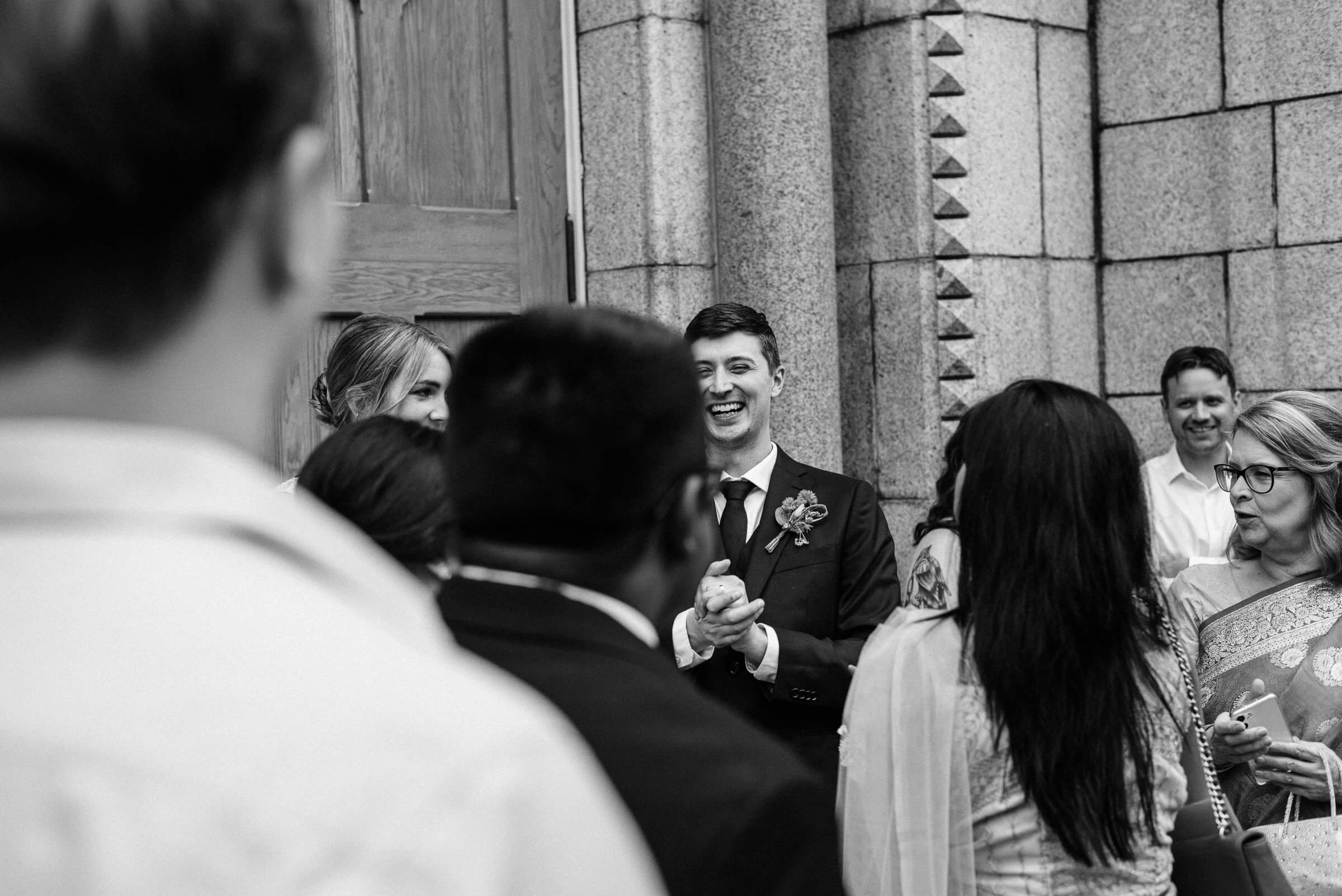 Wedding guest celebrate at Saint Mary's Cathedral Basilica in Halifax