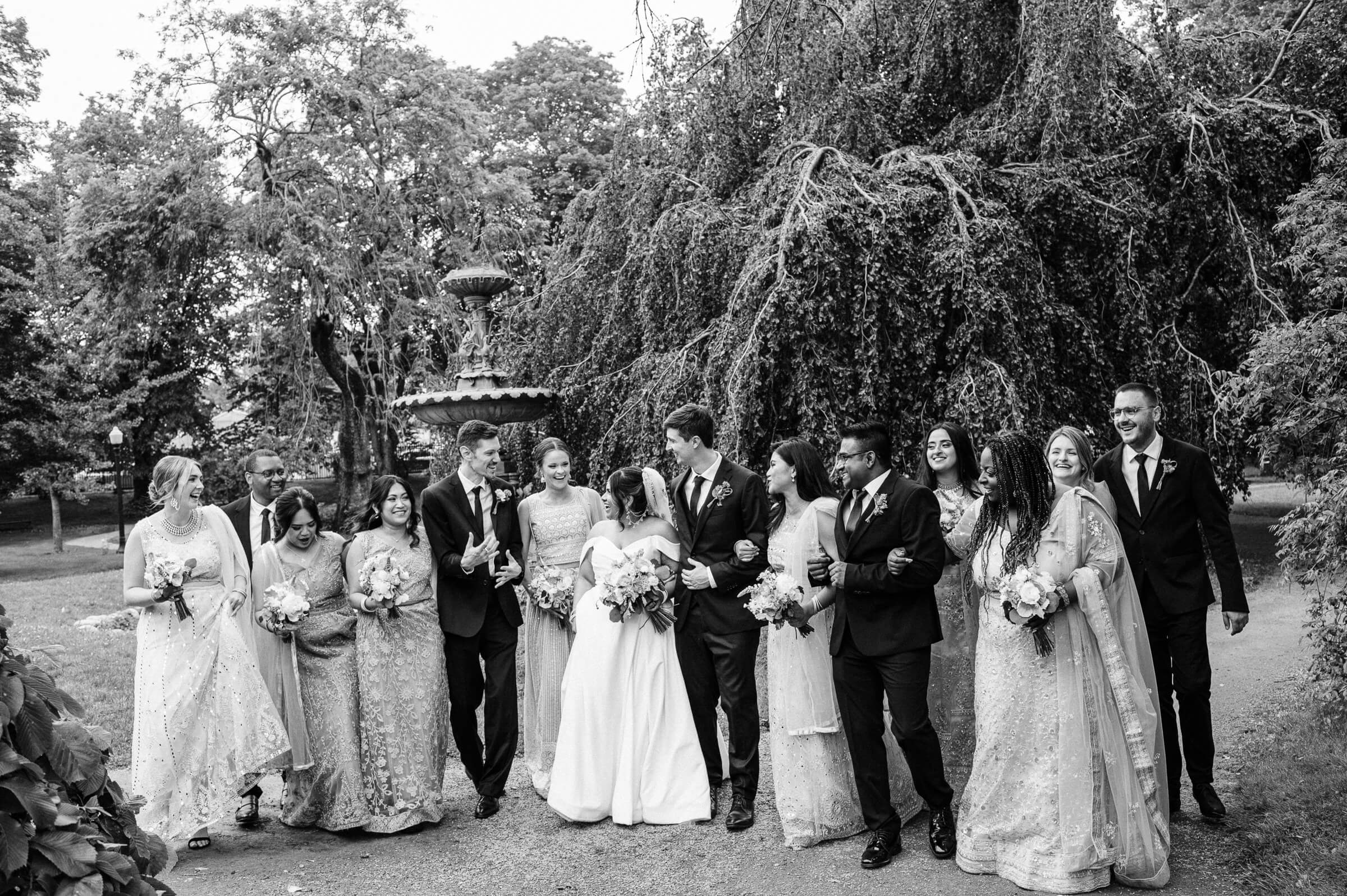 Wedding couple and friends portraits in Halifax Public Gardens