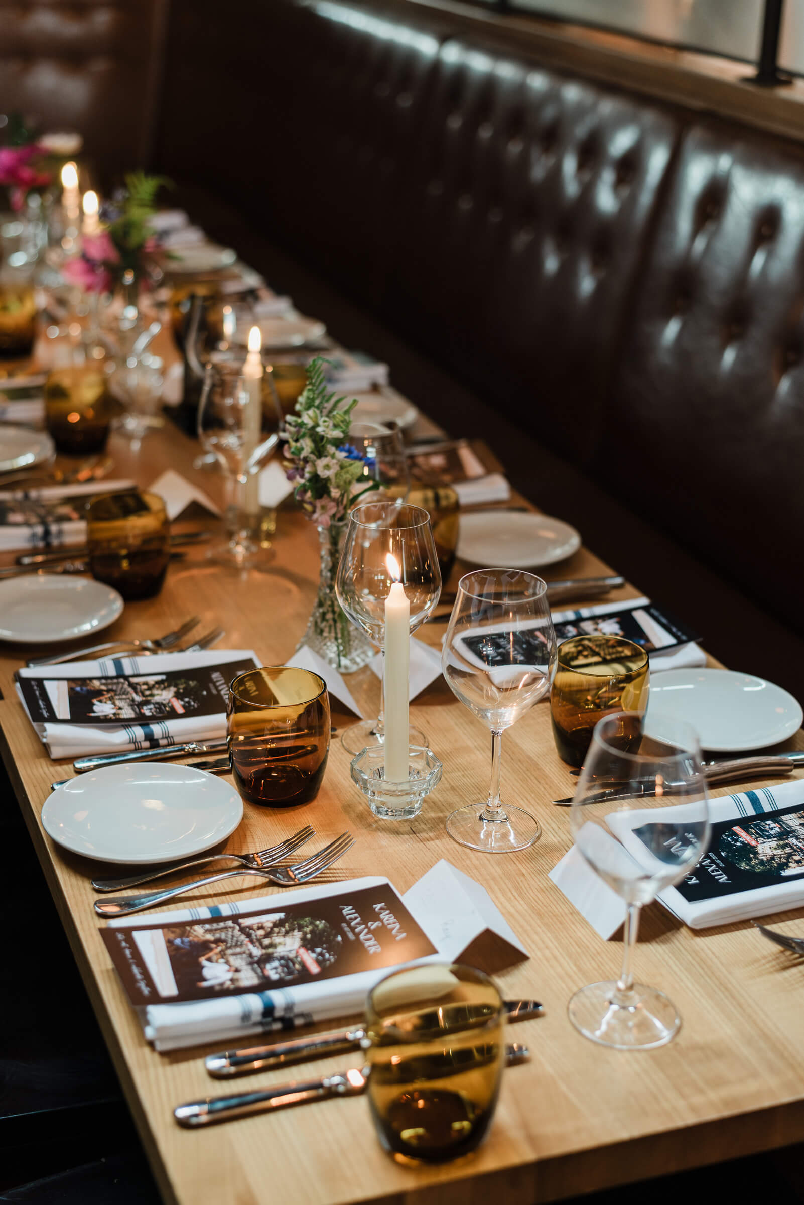 Table decor for wedding reception at Agricola Street Brasserie in Halifax