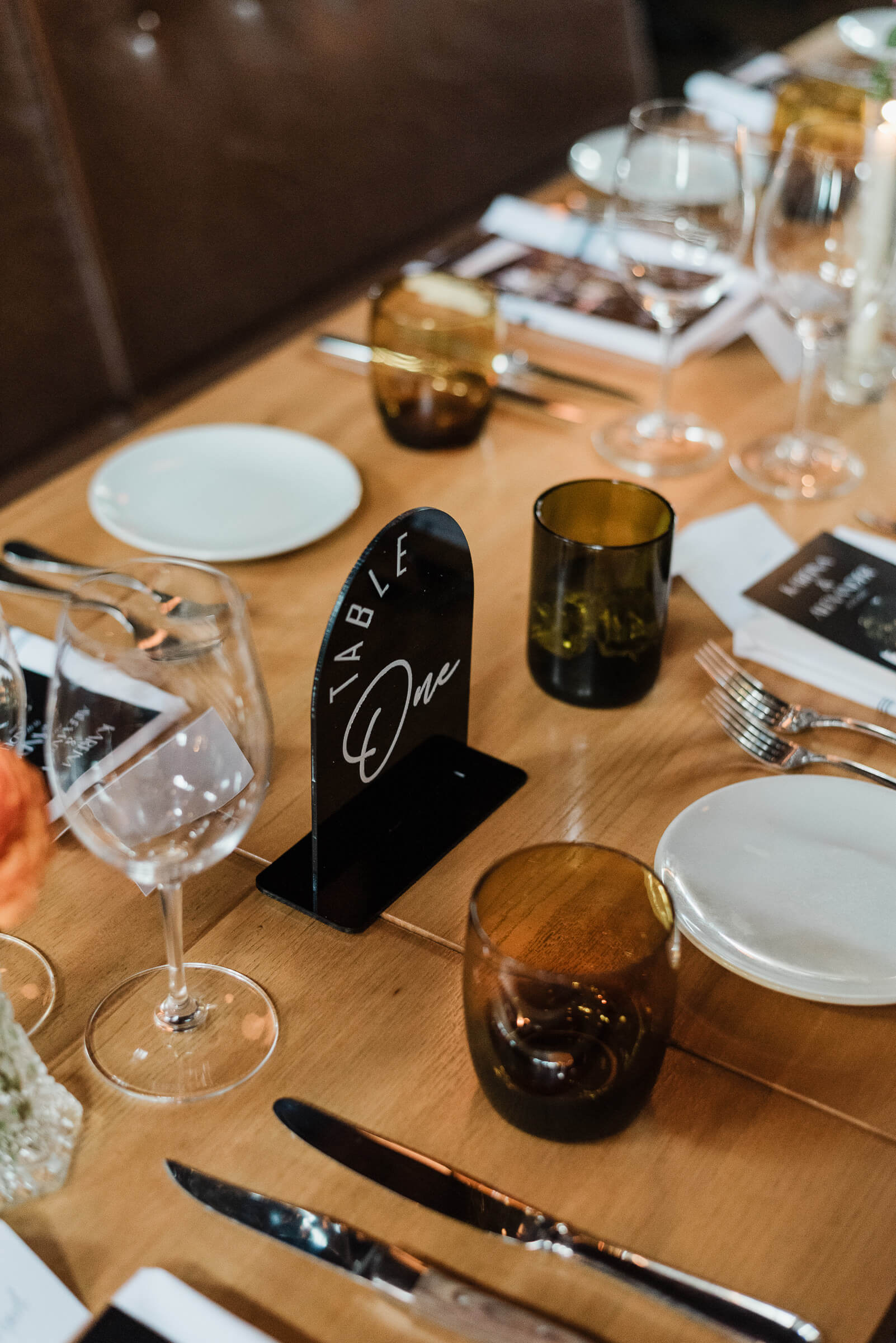 Table decor for wedding reception at Agricola Street Brasserie in Halifax