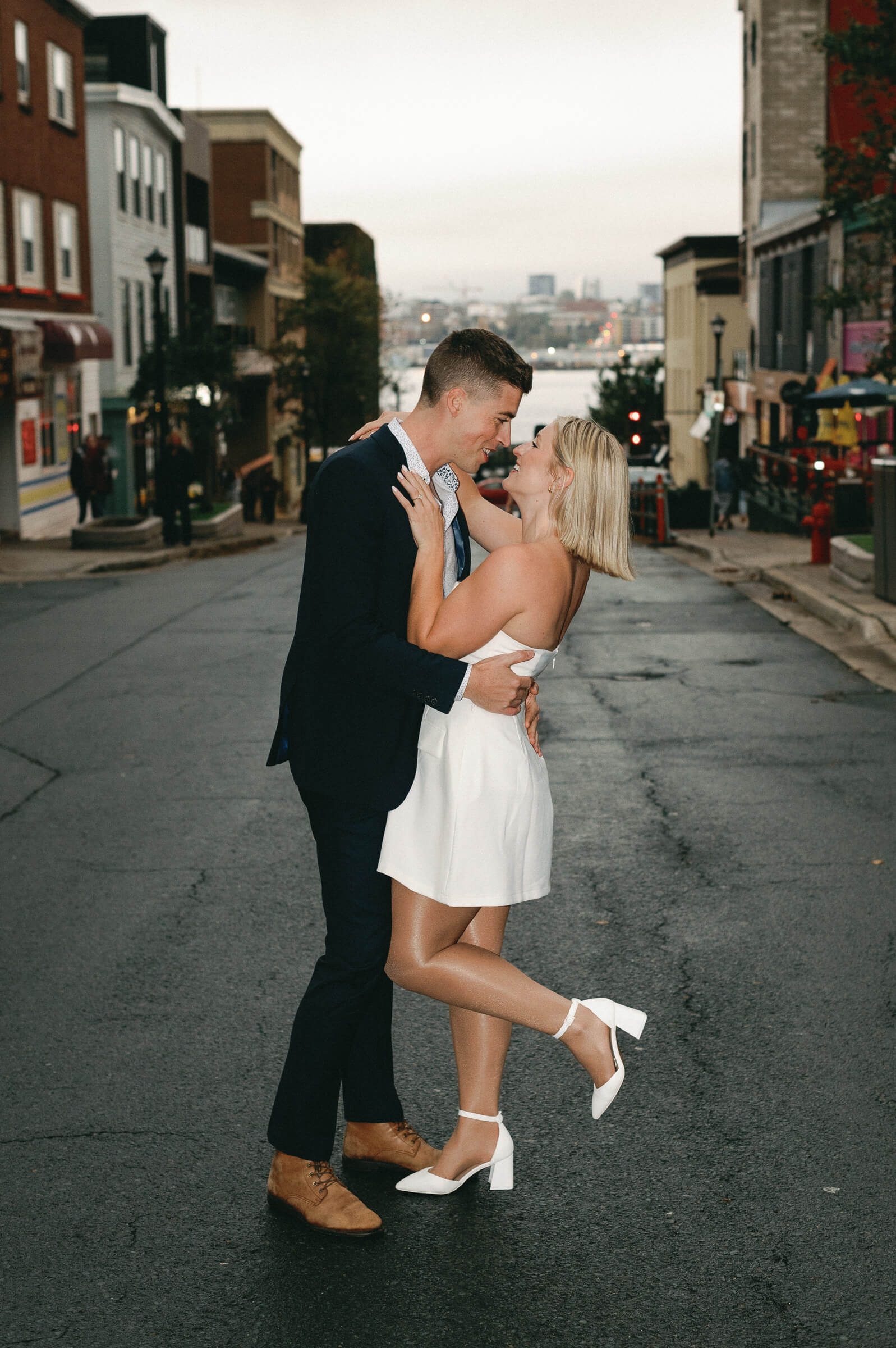 couple pose for halifax engagement session
