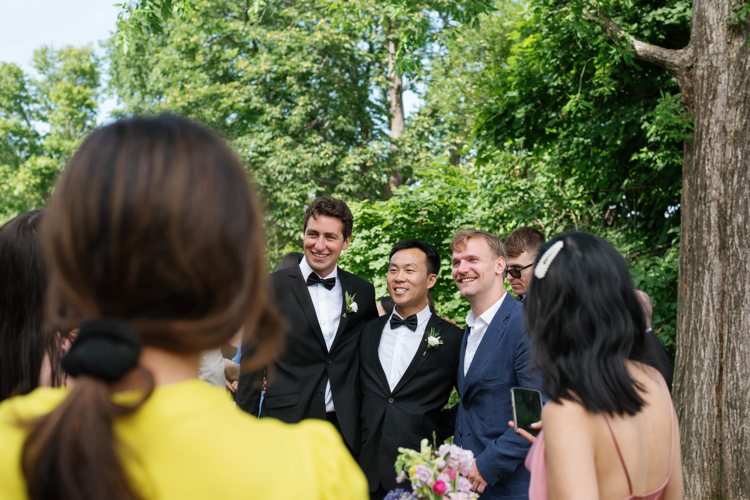 guests gather and celebrate outside church in new glasgow