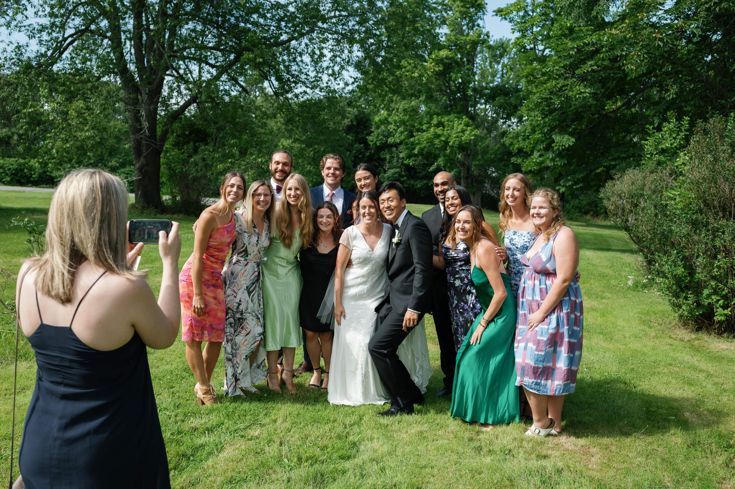 guests gather and celebrate outside church in new glasgow