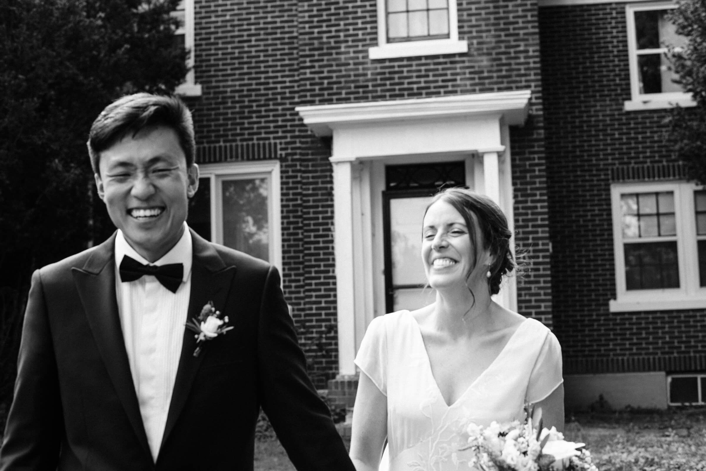 bride and groom pose for photos outside new glasgow church wedding