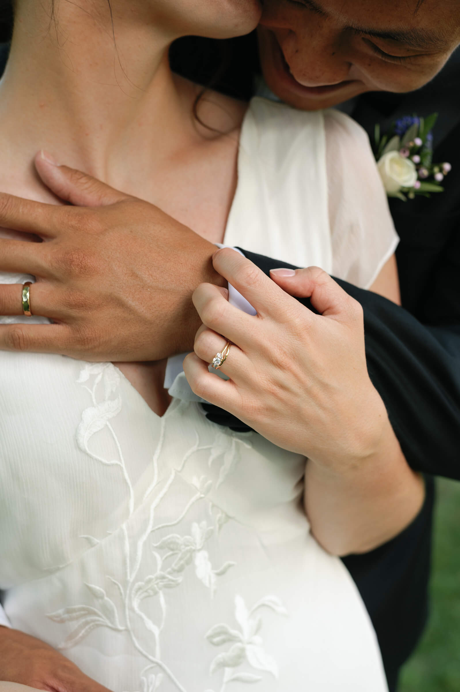 bride and groom pose for photos in new glasgow park
