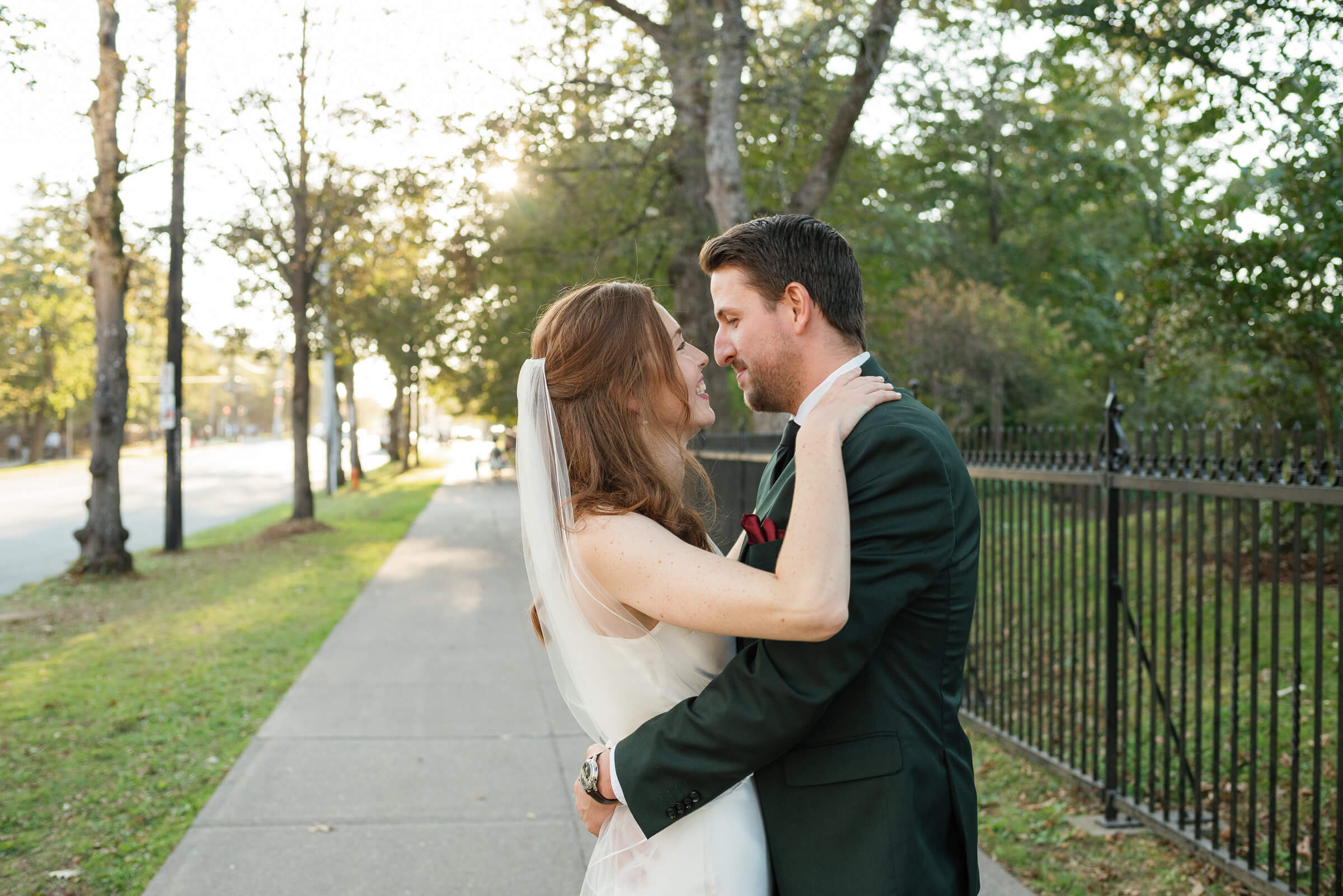 bride and groom smile for wedding portraits in halifax