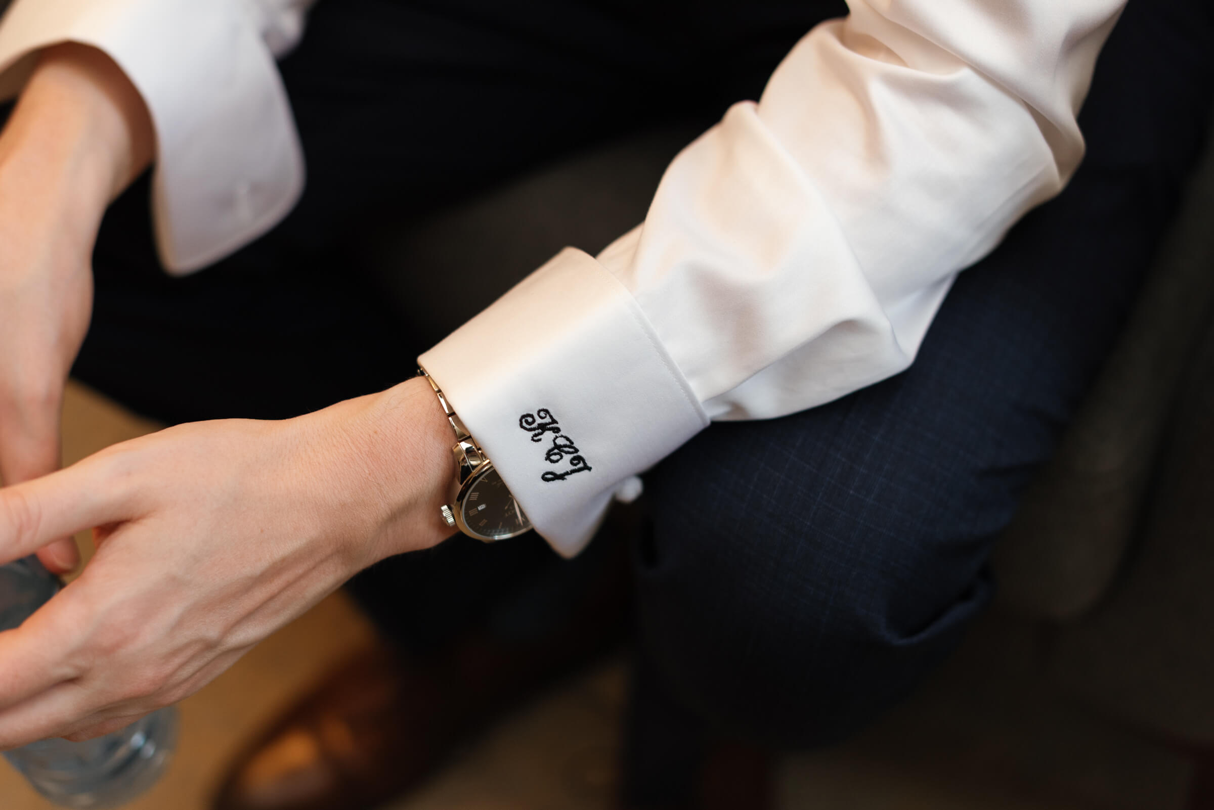 personalized initials on groom's cuff