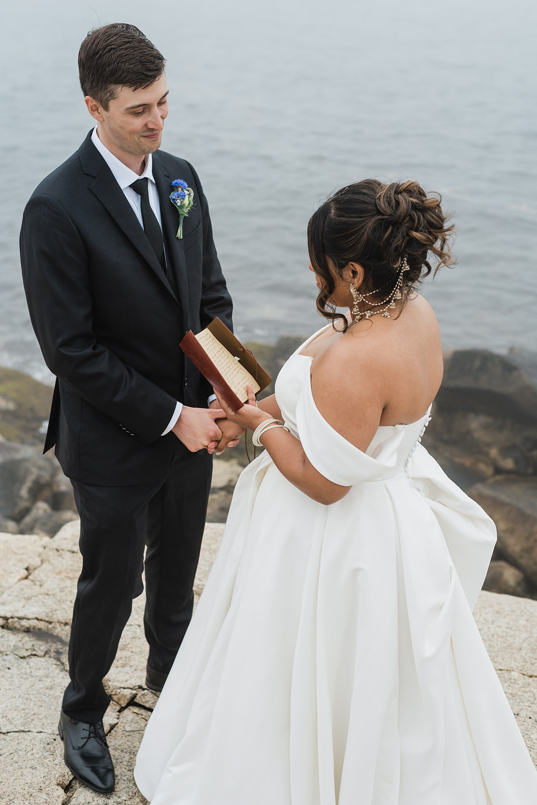 Private vow reading for wedding couple at Herring Cove